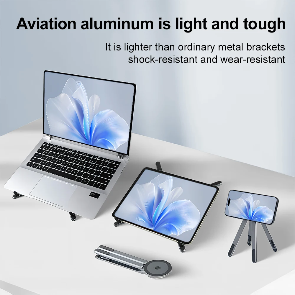 Magnetic Ipad Holder Foldable Tripod Stand 360° Rotation Aluminum Alloy Multi-functional Desktop Bracket For Phone Tablet Laptop
