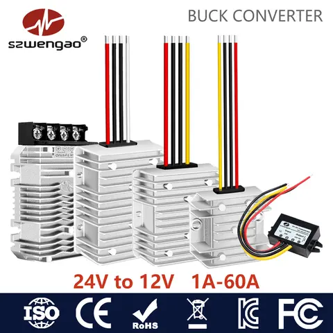 szwengao 24V to 12V Converter Step Down 24V 12V Waterproof Module DC 1A -60A Buck Module Converter Output 12V Voltage Regulator