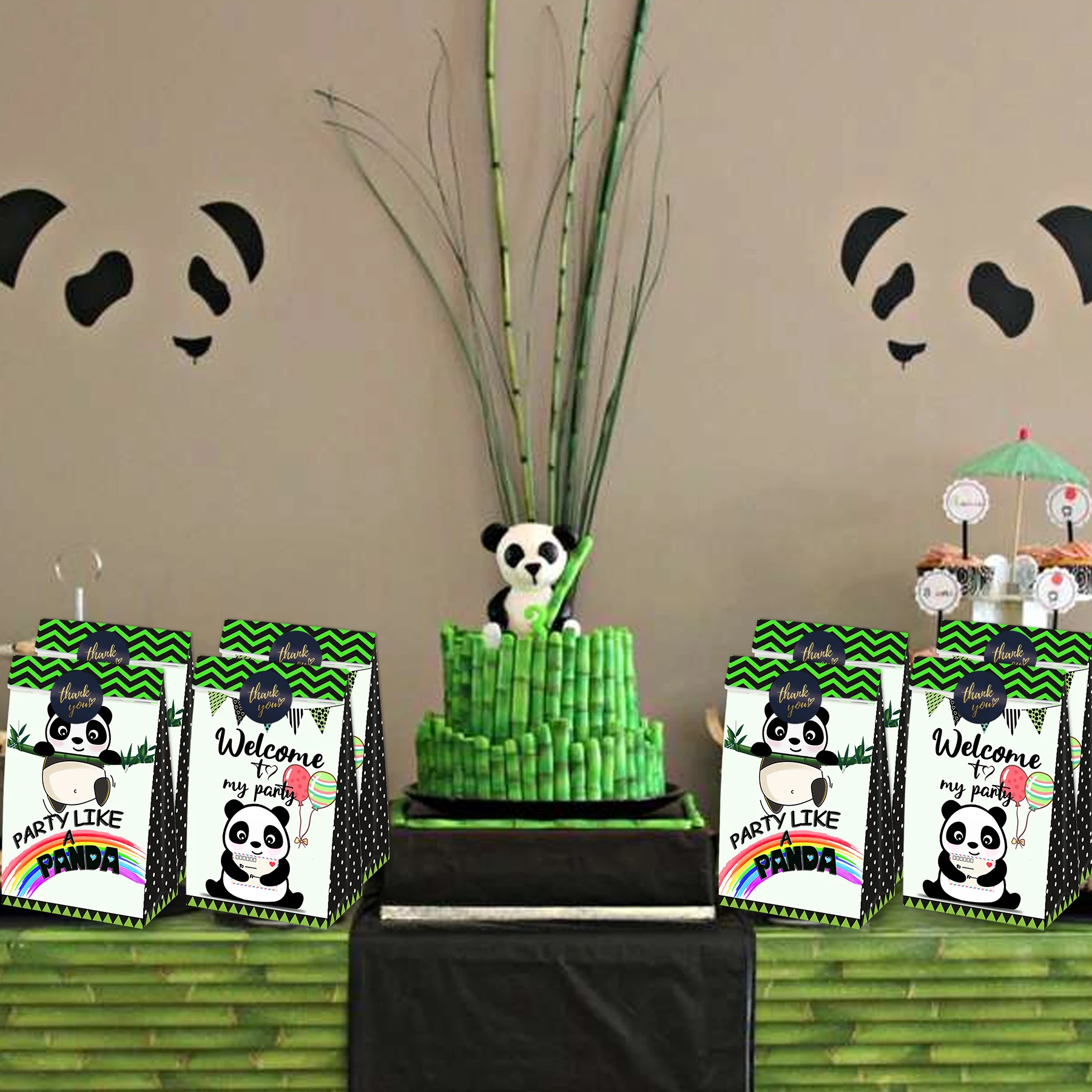 Panda goodieのようなパーティーバッグ,ギフトバッグ,動物のおやつバッグ,ベビーシャワーと誕生日,12個