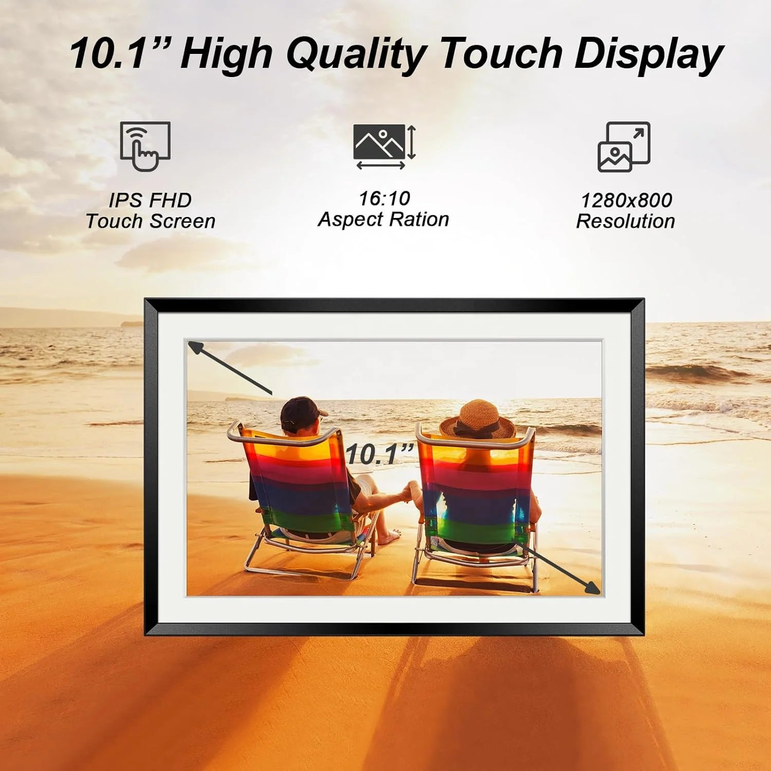 Frameo Digital Picture Frame with 32GB, 10.1 Inch Smart WiFi Digital Photo Frame Touch Screen, Upload Photos Video Via Free App