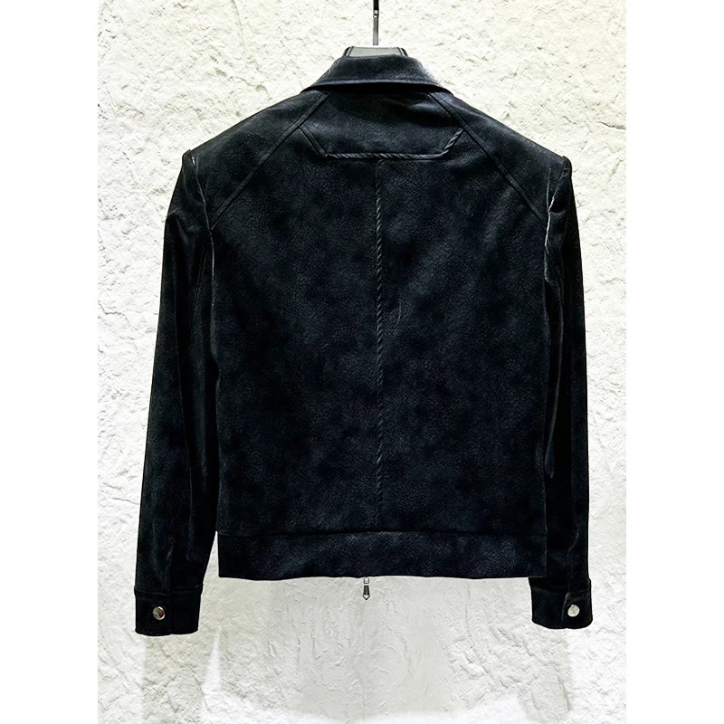 الرجال 2025 الخريف شخصية جديدة 2 قطعة موضة مطرز مشرق الأحجار الكريمة فو سترات من الجلد الرجال بولي بنطال بنطال جلدي أطقم سترات