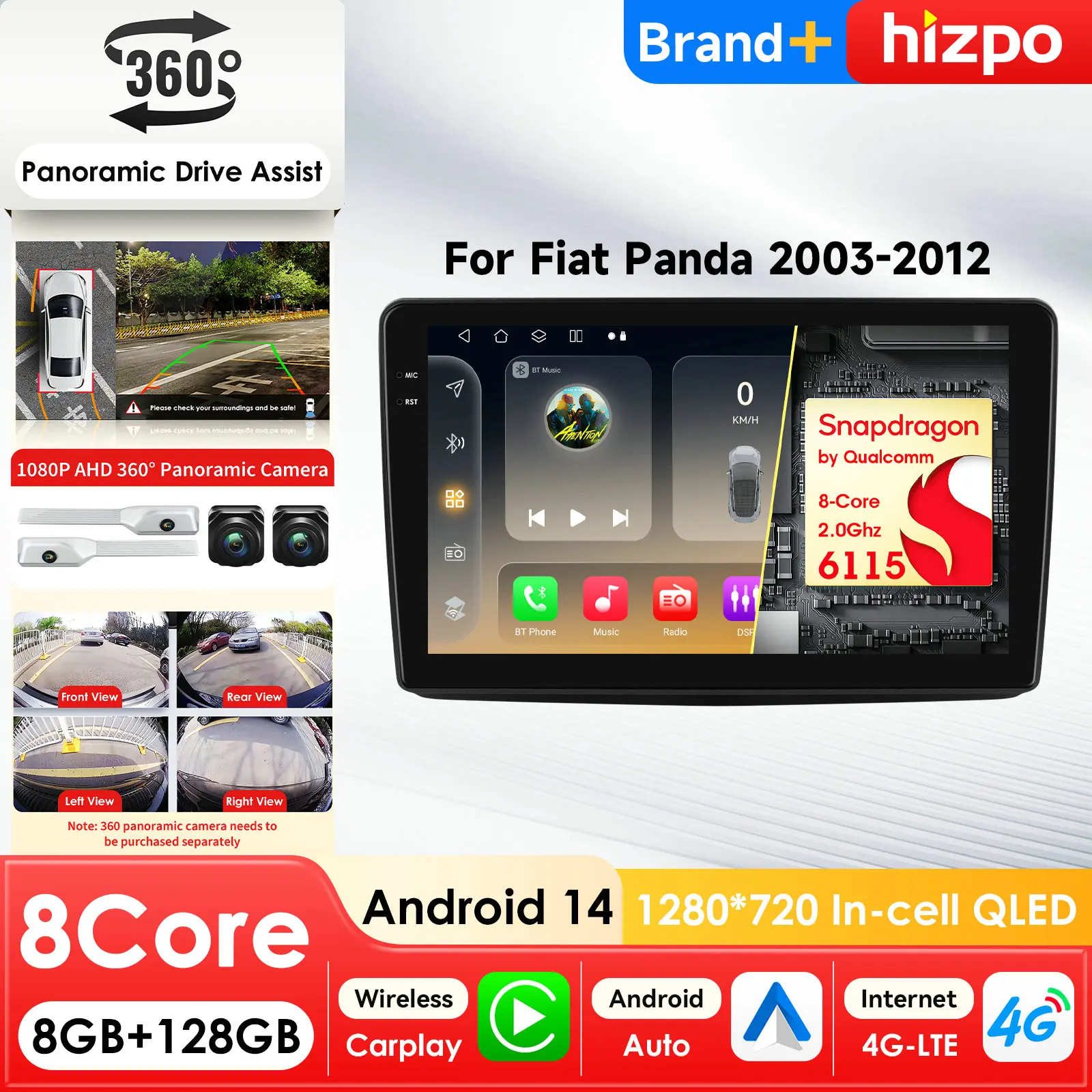 

Автомобильный мультимедийный плеер Hizpo Stereo AI с интеллектуальным экраном Android для Fiat Panda 2013-2020, GPS, Carplay, 4G, головное устройство Snapdragon