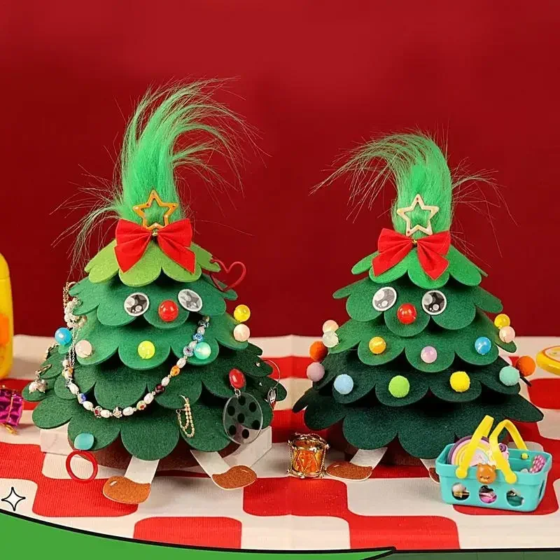 Árbol de Navidad de fieltro para niños, adorno de mesa de elfo hecho a mano, Kits de artesanía de fieltro para decoraciones navideñas