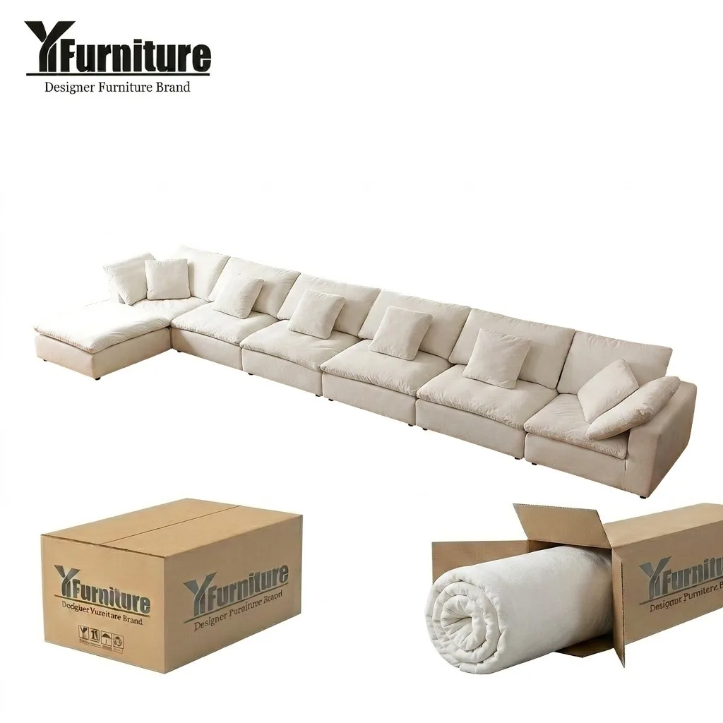 Durable L Shape Modular Eco-Friendly Cloud Sofa Vacuum Compressed CE Certified Custom Fabric for Villa Use Wholesale