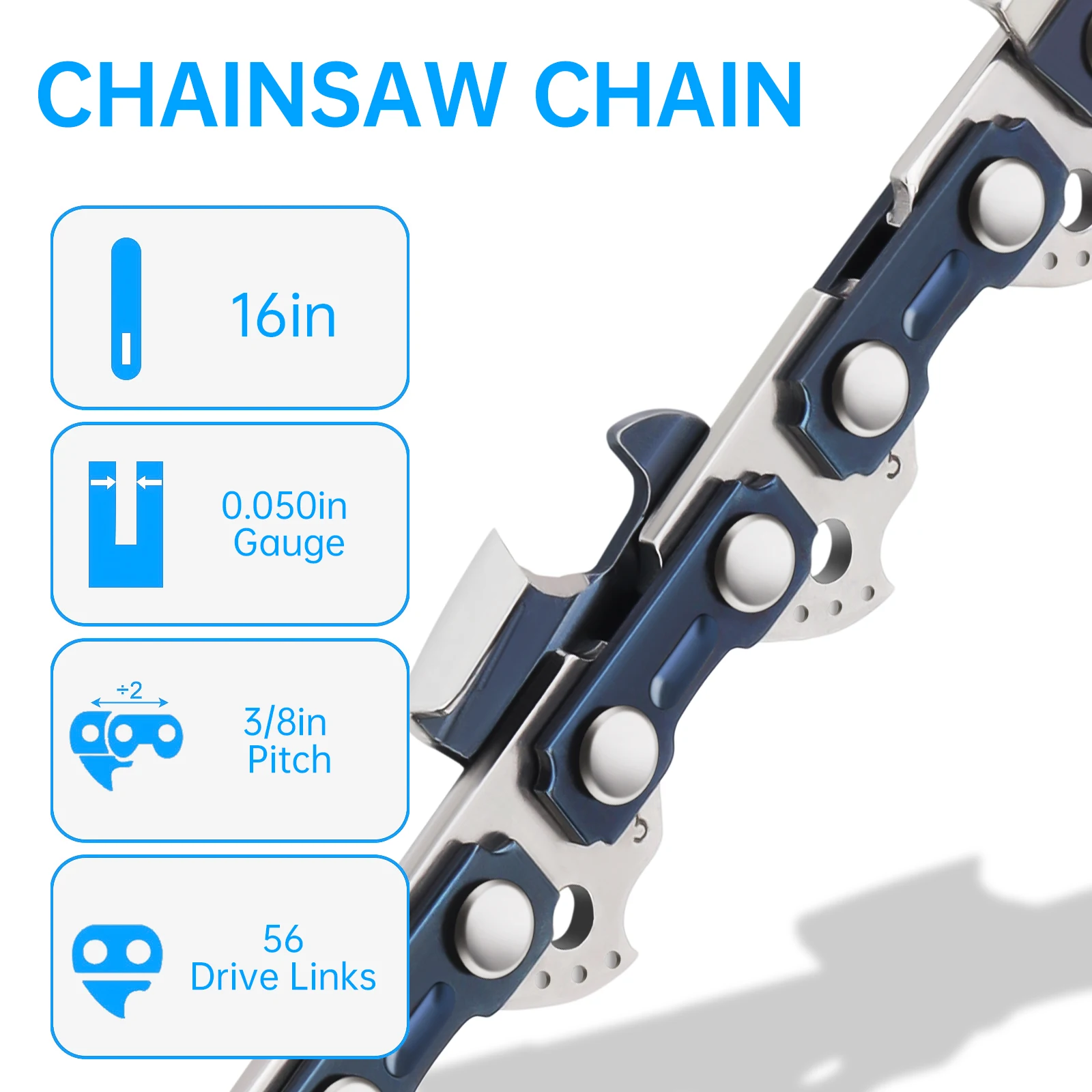 

16 inch 56 Drive Link 3/8 inch Pitch 0.050 inch Gauge Chainsaw Chain Fit for Husqvarna, Heavy Duty #65 Manganese Steel Saw Chain