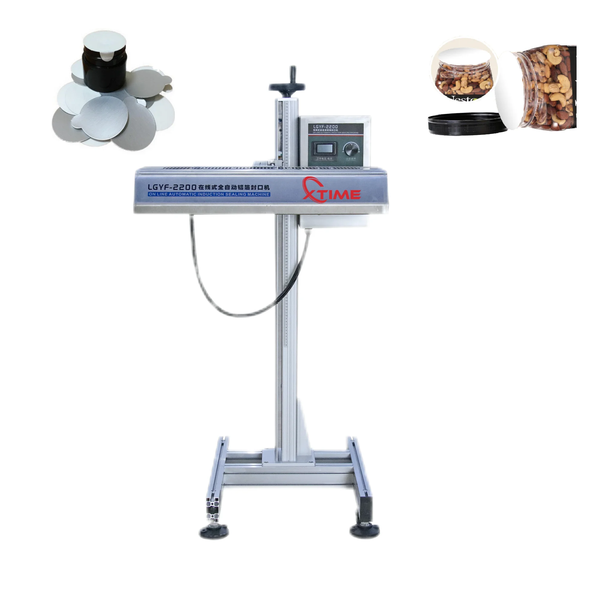 Xtime Full Automatic Powder Snack Sauce Glass Plastic Food Bottle Aluminum Foil Induction Sealing Machine With Conveyor