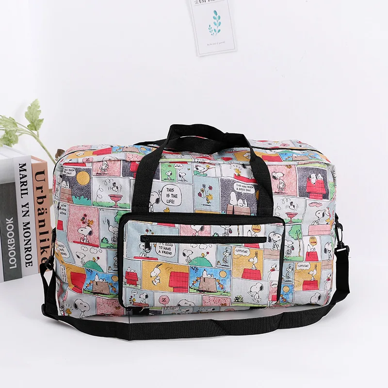 Портативная складная дорожная сумка Snoopy большой вместимости, мультяшная аниме-сумка для хранения, которую можно прикрепить к чемодану на колесиках.