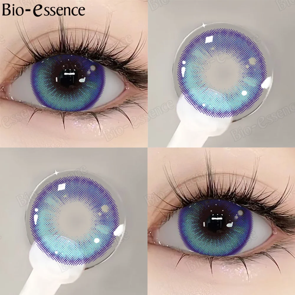 Bio-essence 1 paire de lentilles de contact colorées lentilles de contact naturelles de haute qualité lentilles graduées élèves colorés pour les yeux lentilles bleues