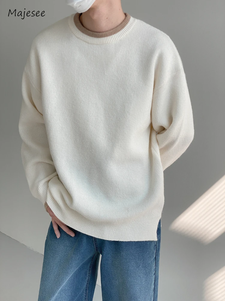 Panelled Sweaters Men European Style Retro Normcore Knitwear Unisex Classic Temperament Stylish Teenagers Preppy  Autumn