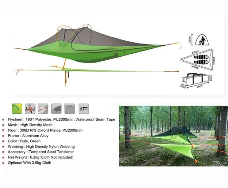 Outdoor Flying saucer type off the ground 3 people jungle hammock camping tent