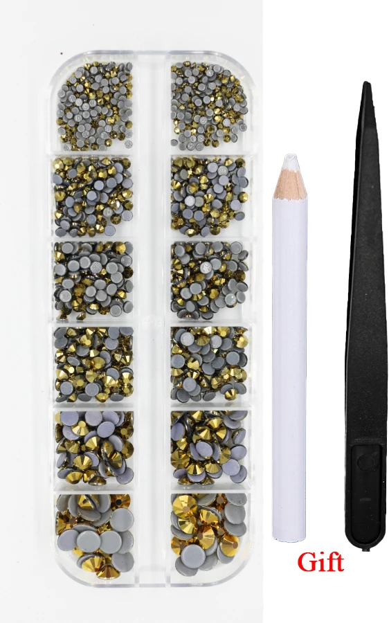 12Grid 1000 stks Mix Maten Hot Fix Steentjes Set Plaksteen Kristalglas Strass Lijm op Steentjes voor het dragen van kledingstuk