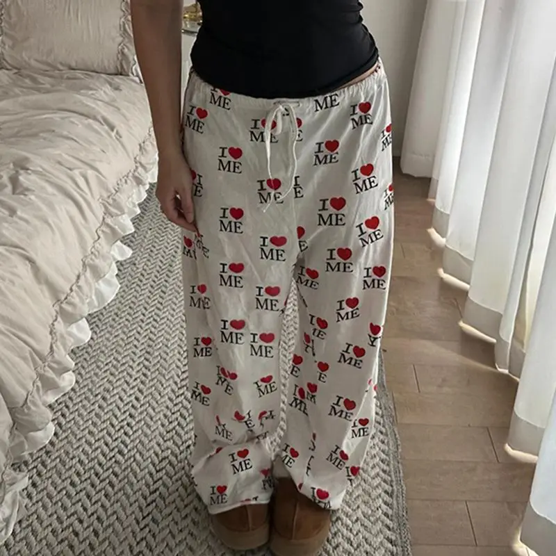 2026 European American Hot Girl BM Style Love Letter Print Contrast Color Loose Home Casual Trousers