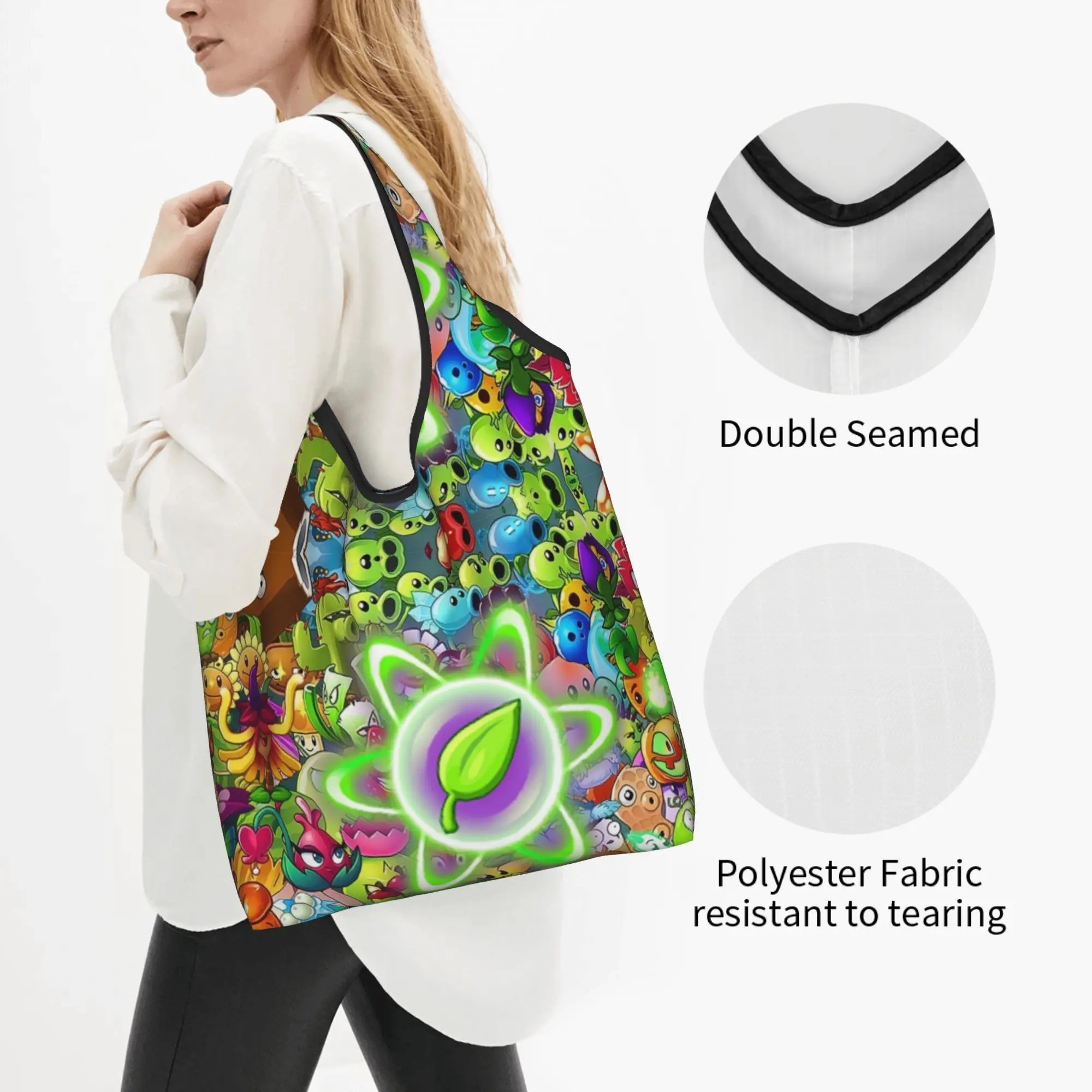 Custom Plants vs. Zombies Game  Shopping Bags Women Portable Large Capacity Groceries  Shopper Tote Bags