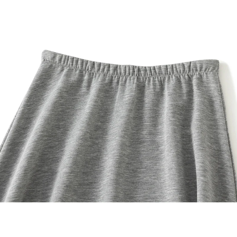 تنورة رمادية للنساء لخريف وشتاء 2025 تنورة عالية الخصر متوسطة الطول للسيدات على الطراز الكوري تنورة طويلة فضفاضة على شكل حرف a للسيدات