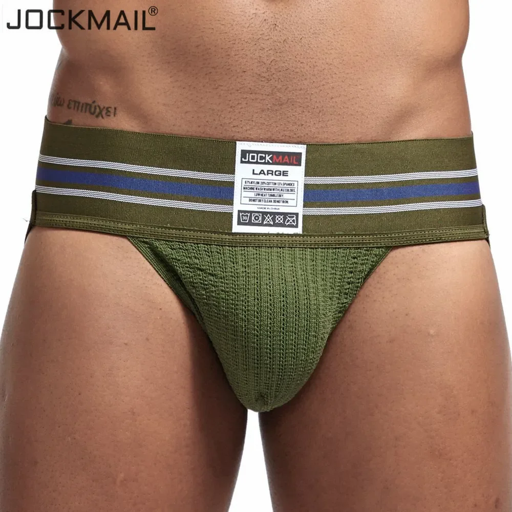 JOCKMAIL Mens thongs and g strings Wide Belt Breathable Elastic Big Bag Sports mens briefs jockstrap gay underwear tanga hombre