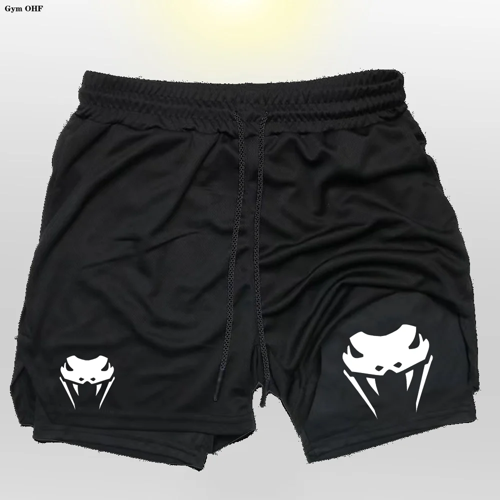 Men's Double Layer Drawstring Sports Shorts Breathable Elastic Quick Dry Sweat Wicking Athletic Shorts for Running Workout Train