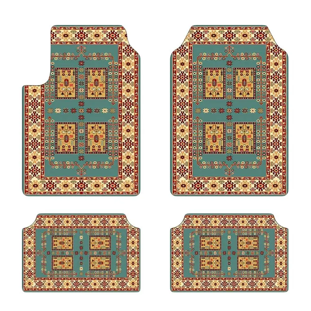 4Pcs/Set Retro Bohemian Car Floor Mats Rubber Back Heavy Duty Car Carpet Car Decoration Car Accessories for Front Rear Seats