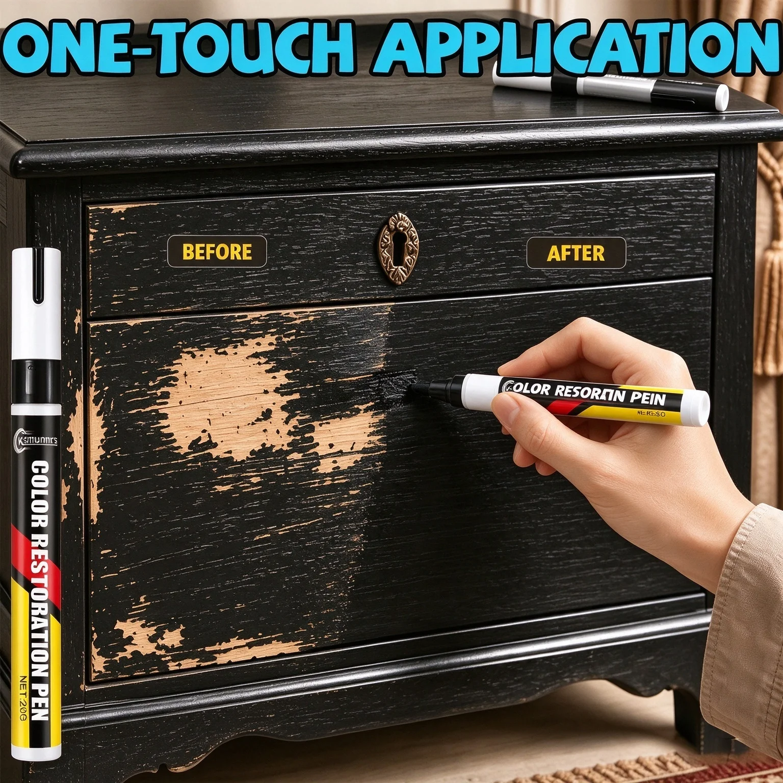 Black Wood Refinishing Pen, 20ml Black Touch-Up Pen for Wood Renovation, Suitable for Scratches, Chips, and Stains on Furniture