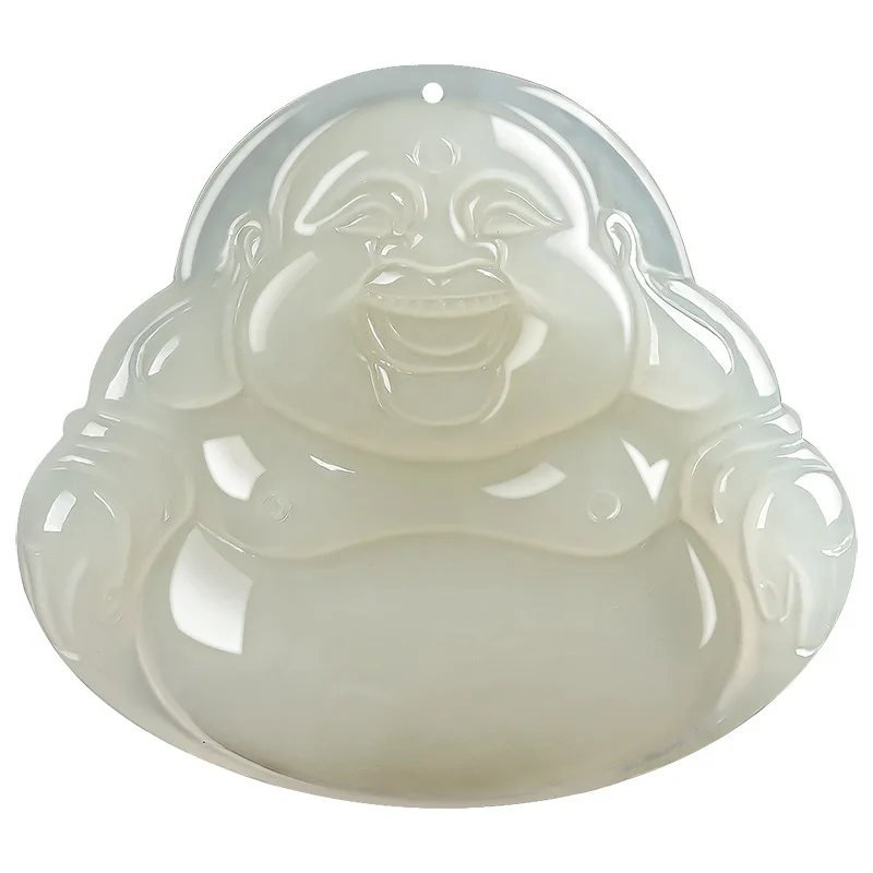 Natural Hetian Jade White Maitreya Buddha Pendant Necklace for Men Women Gifts