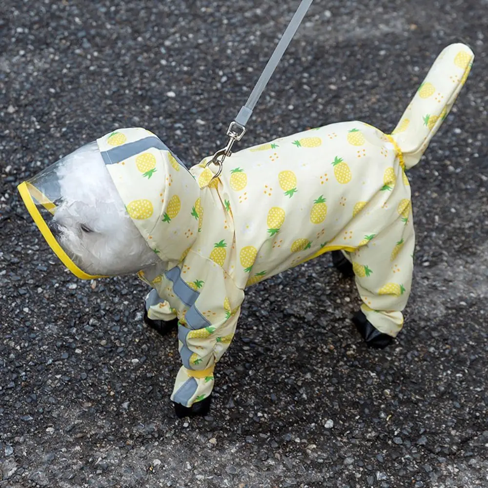 

Stylish Waterproof Dog Hooded Raincoat Windproof Reflective Four Leg Raincoat Towable Adjustable Dog Rain Cloak Puppy