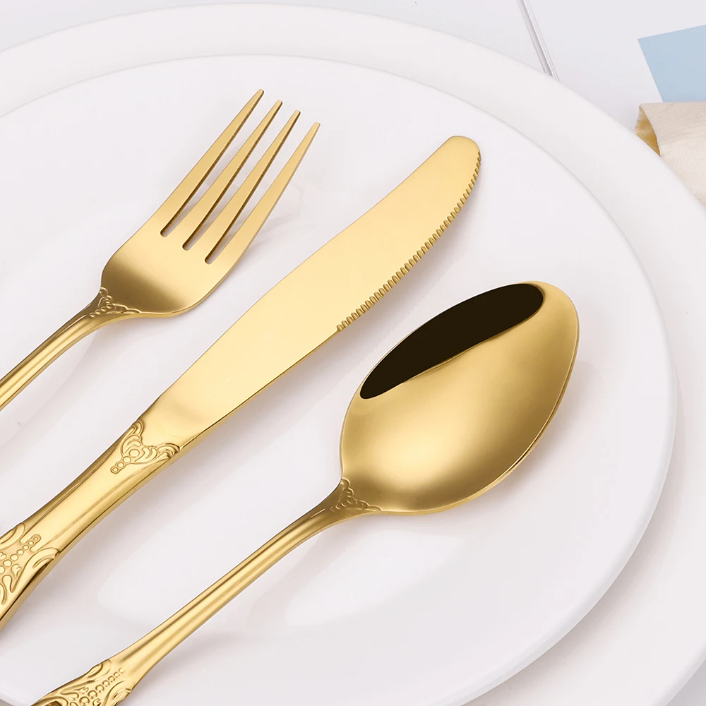 5/10/15/20/25Pcs Gold Cutlery Stainless Steel Tableware Black Luxury Knife Fork Spoon Western Sliver Dinner Set Mirror Flatware