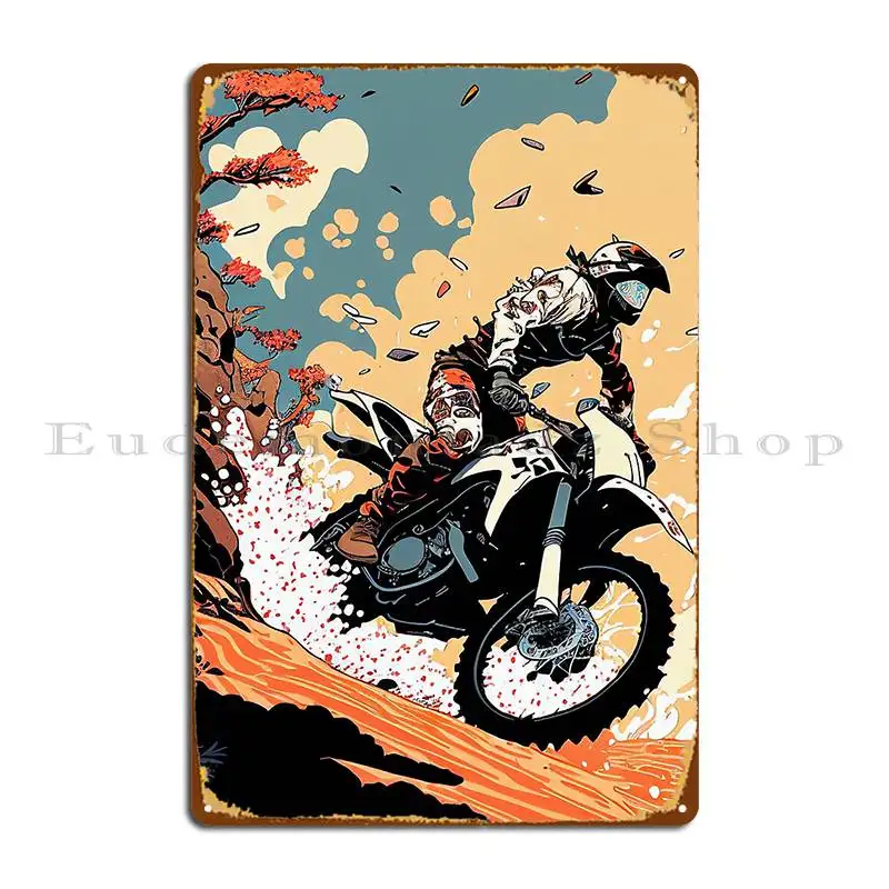 Dirt Bike Stunt Anime Style Fall Metal Plaque Poster Wall Decor Wall Cave Personalized Customize Party Tin Sign Poster