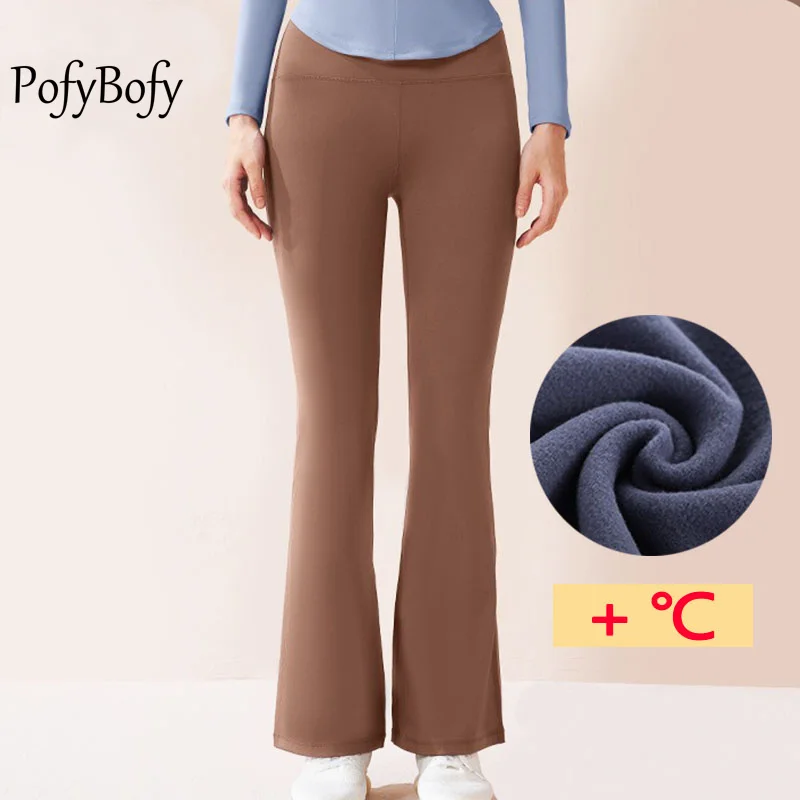 

PofyBofy Bell Bottom Brushed Spandex Fabric Seamless Elastic Warm Leggings Yoga Fitness Running Dancing Pilates Gym Women Pants