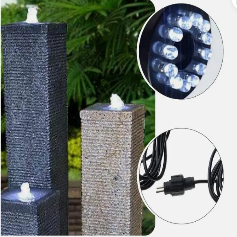 12V Stone-Carved Fountain with 12-Light Underwater Light Ring Spring Water Flowing Wall Home Decor Ornament