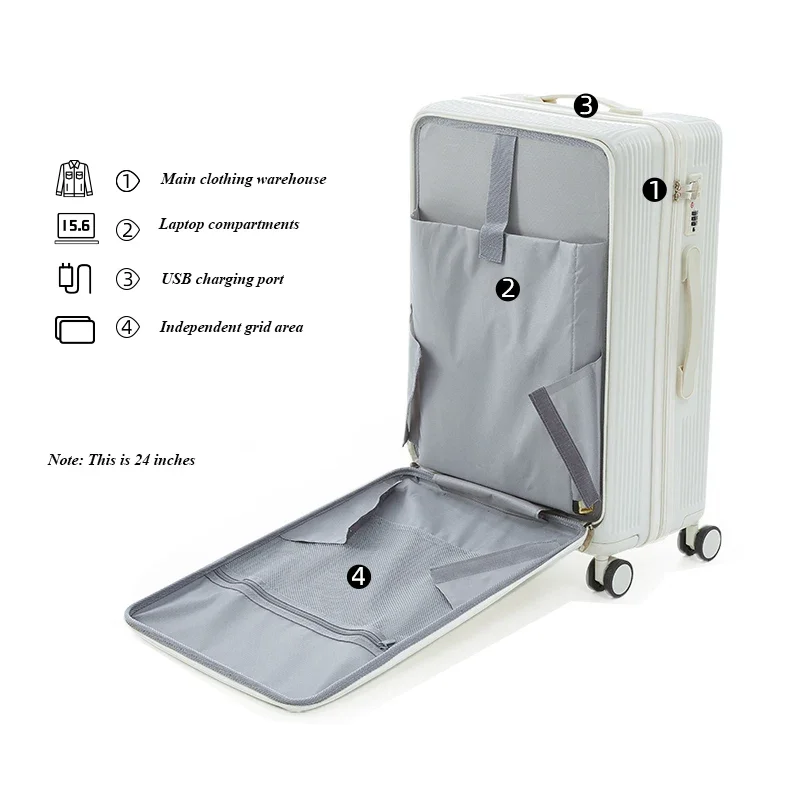 FirstMeet-Valise à roulettes multifonctionnelle pour hommes et femmes, bagage à main, boîte de voyage, 20 po, 24 tiges de traction, mot de passe,