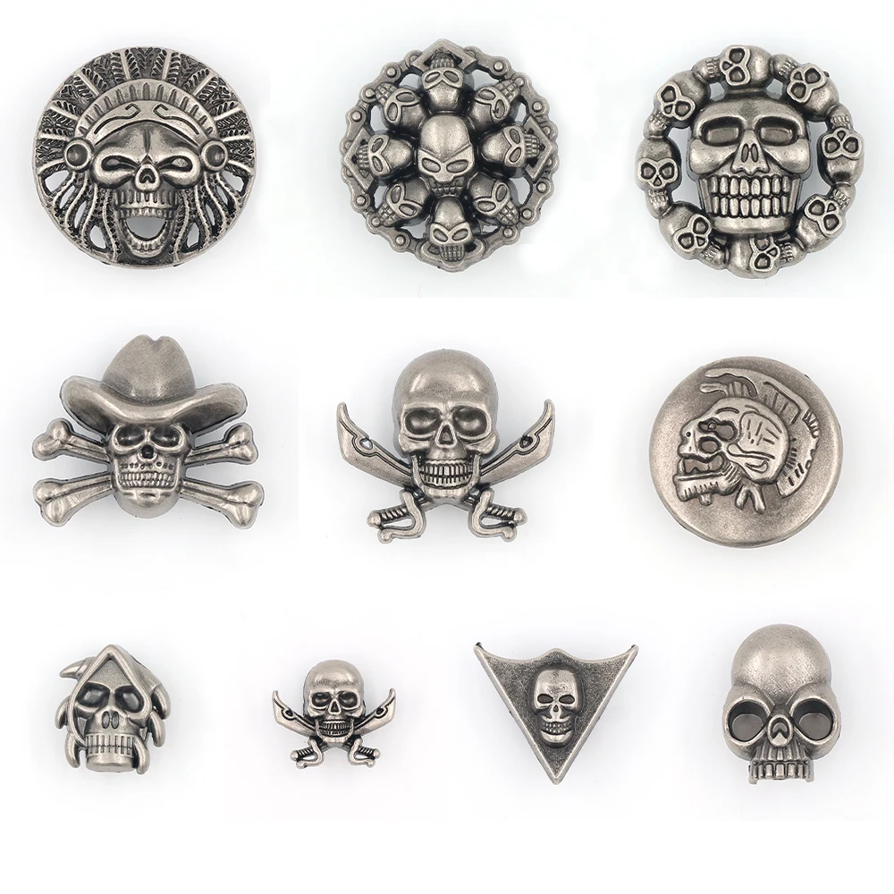 1 Set 10 Pieces Крокросы Shoe Charm Accessories Decorations Metal Ornament Skeleton Pirate Hat Skull Sandals Holiday Party Gift