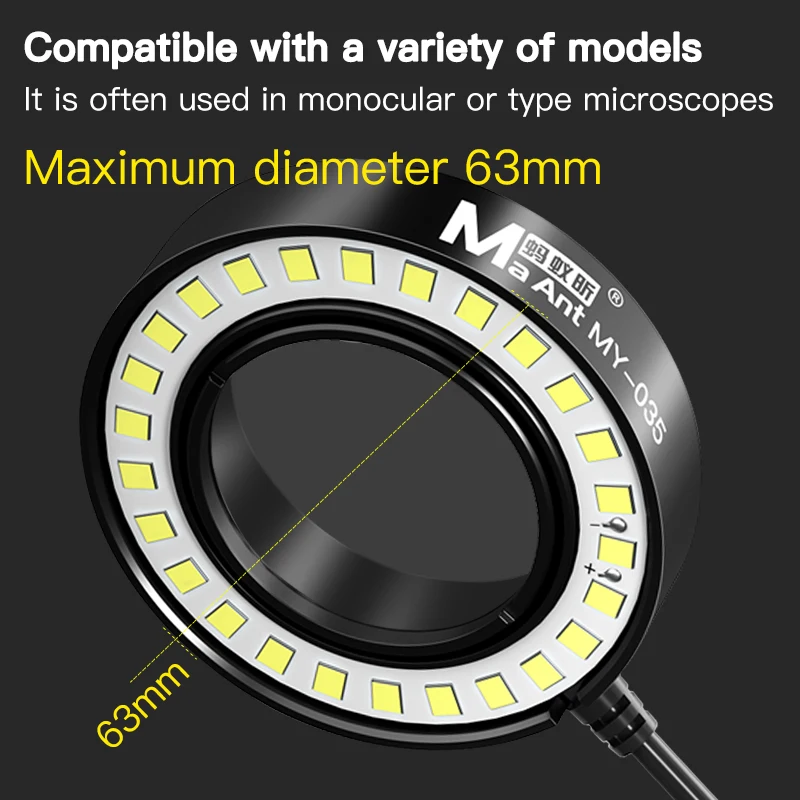 MaAnt MY-035 26 LED Microscope Ring Lamp Dust Proof Mirror High Brightness Adjustable Illuminator For Microscope Light Source