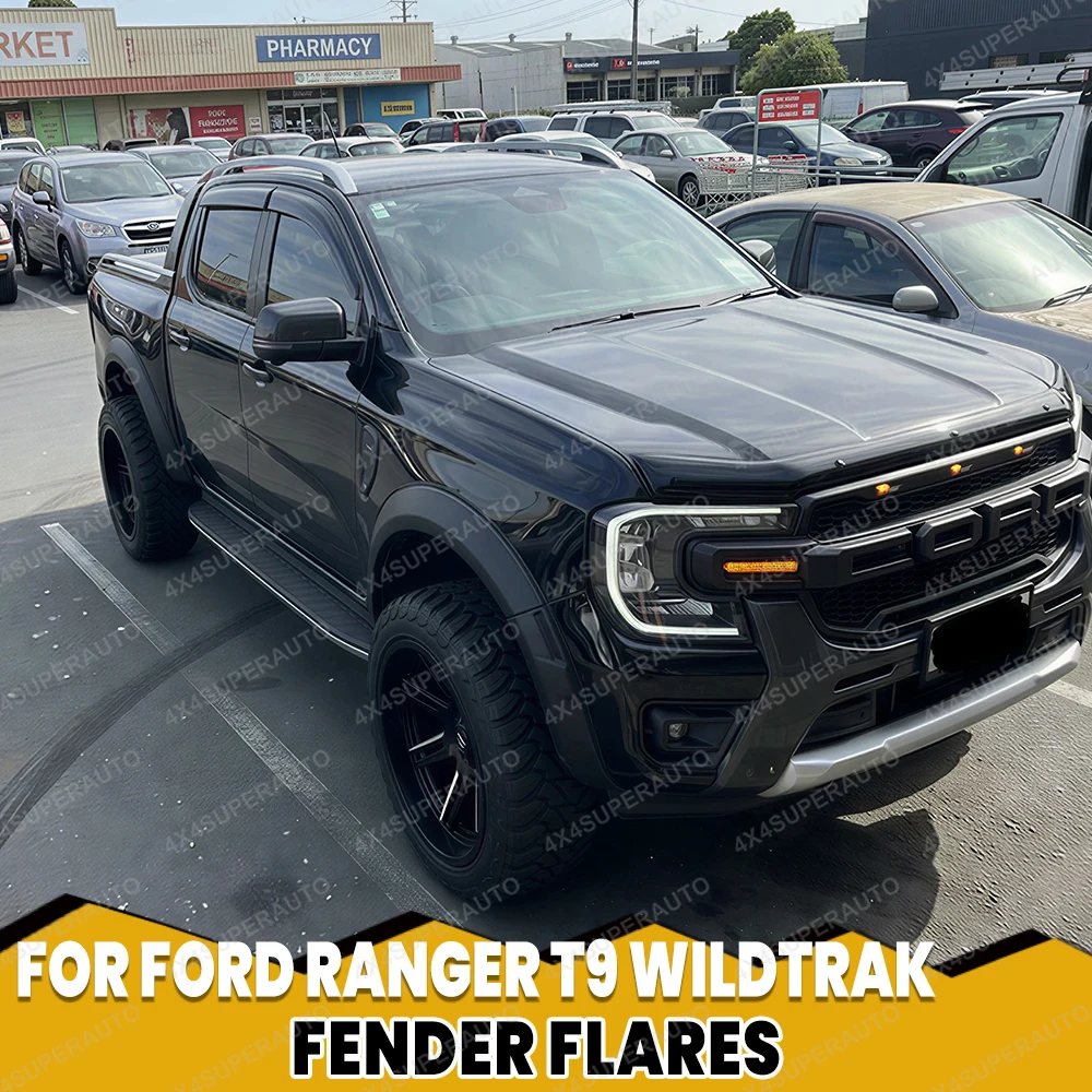 Kotflügelverbreiterungen für Ford Ranger T9 2023-2026 Wildtrak Radlaufverlängerung Reifenabdeckung 35mm Breit ABS Mattschwarz Offroad-Pickup