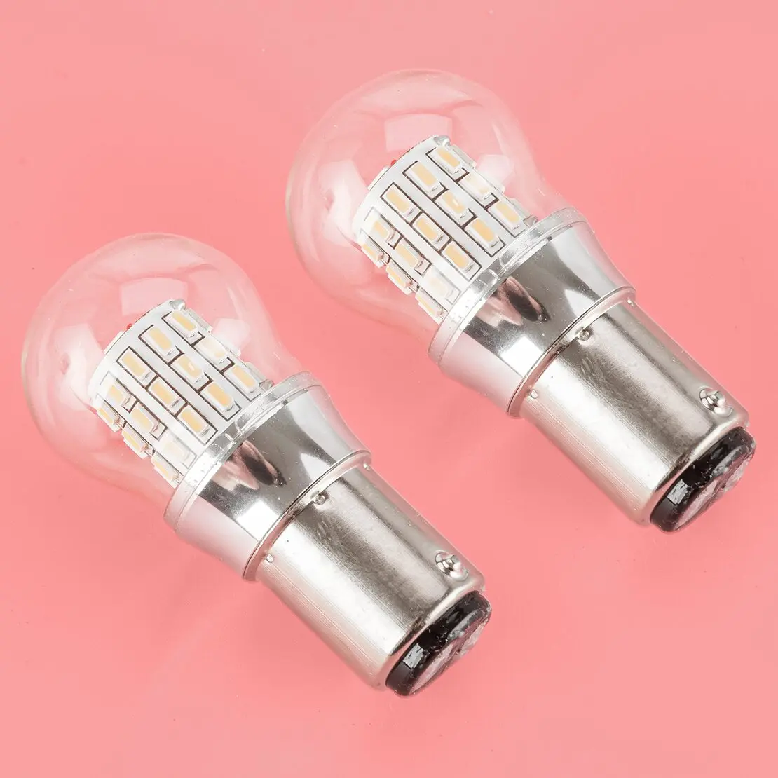 2pcs Warm White LED Car Turn Signal Reverse Light Double Contact Bayonet Bulb BA15D 1157 10-30V
