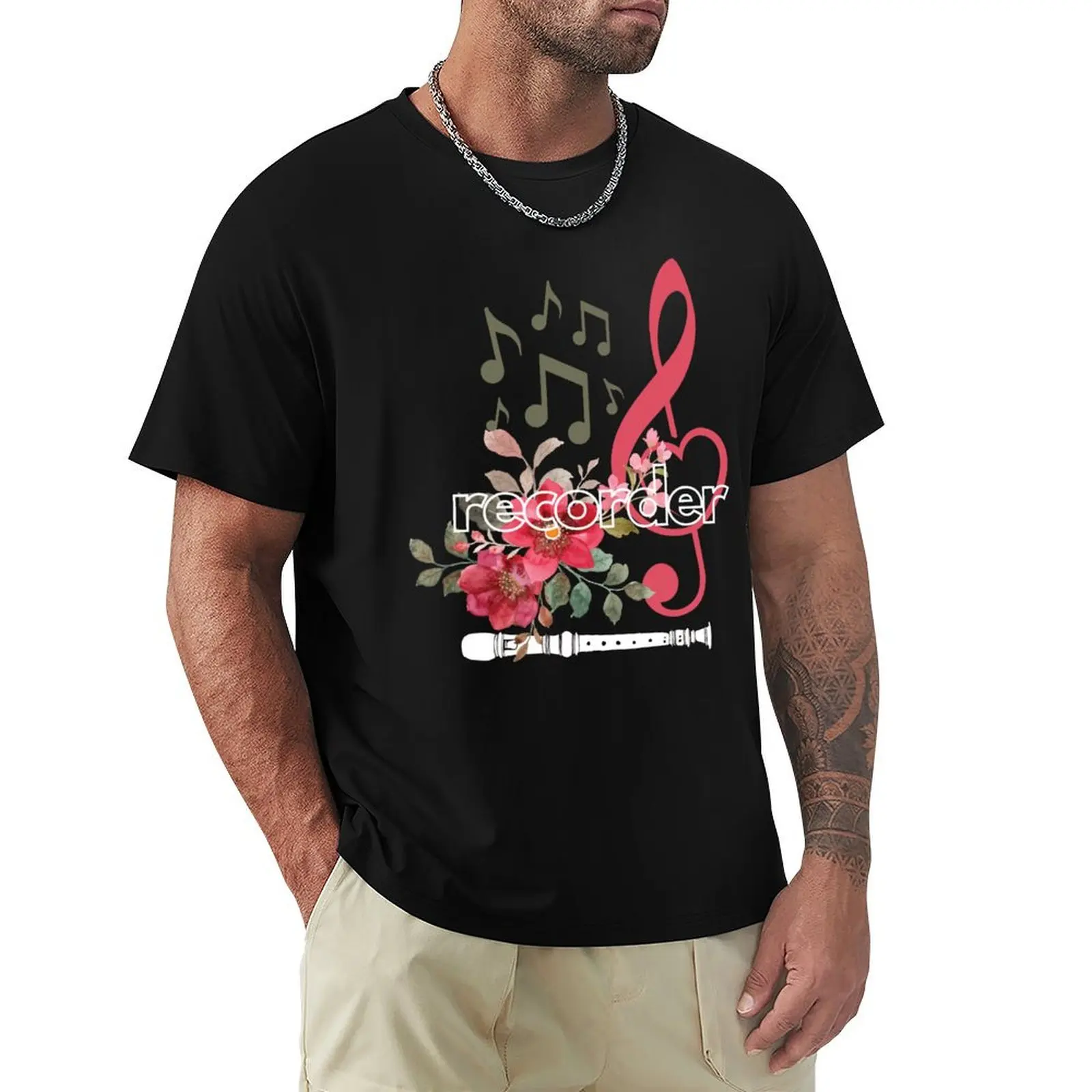 recorder - flowers with clef T-Shirt Breathable Gym Short Sleeve T-Shirt