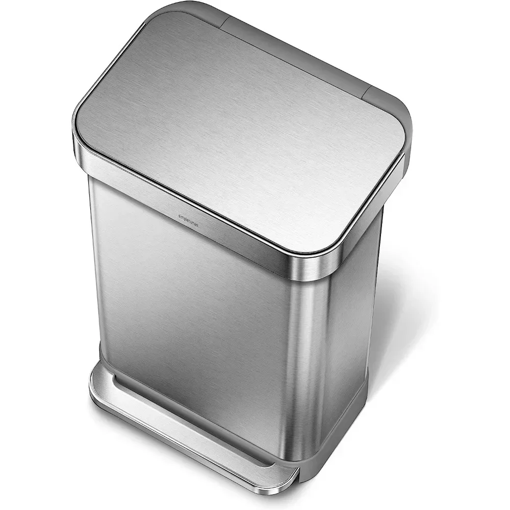 45 Liter / 12 Gallon Rectangular Hands-Free Kitchen Step Trash Can with Soft-Close Lid, Brushed Stainless Steel