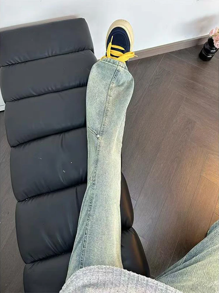 

American High Street Men's Skinny Jeans Winter Version with Rivets Micro Flared Denim Pants Slimming Straight Leg Trousers