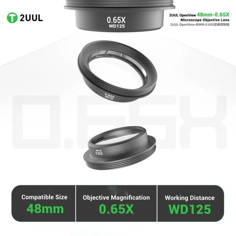 2UUL MS06 OpenView 48MM-0.65X Microscope Objective Lens 48mm Thread No-Blocking Light Source for Trinocular Stereo Microscope