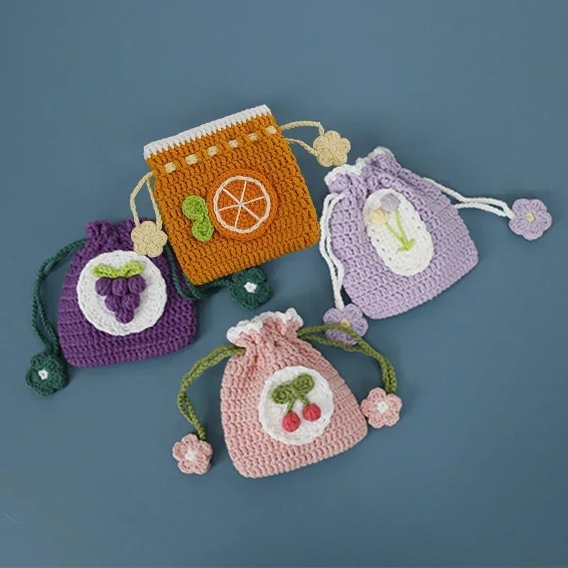 Cross-Border Sweet Hand-Woven Coin Bag Knitted Wool Crochet Bag Mini Change Pocket Finished Children Cute Coin Bag Convenient