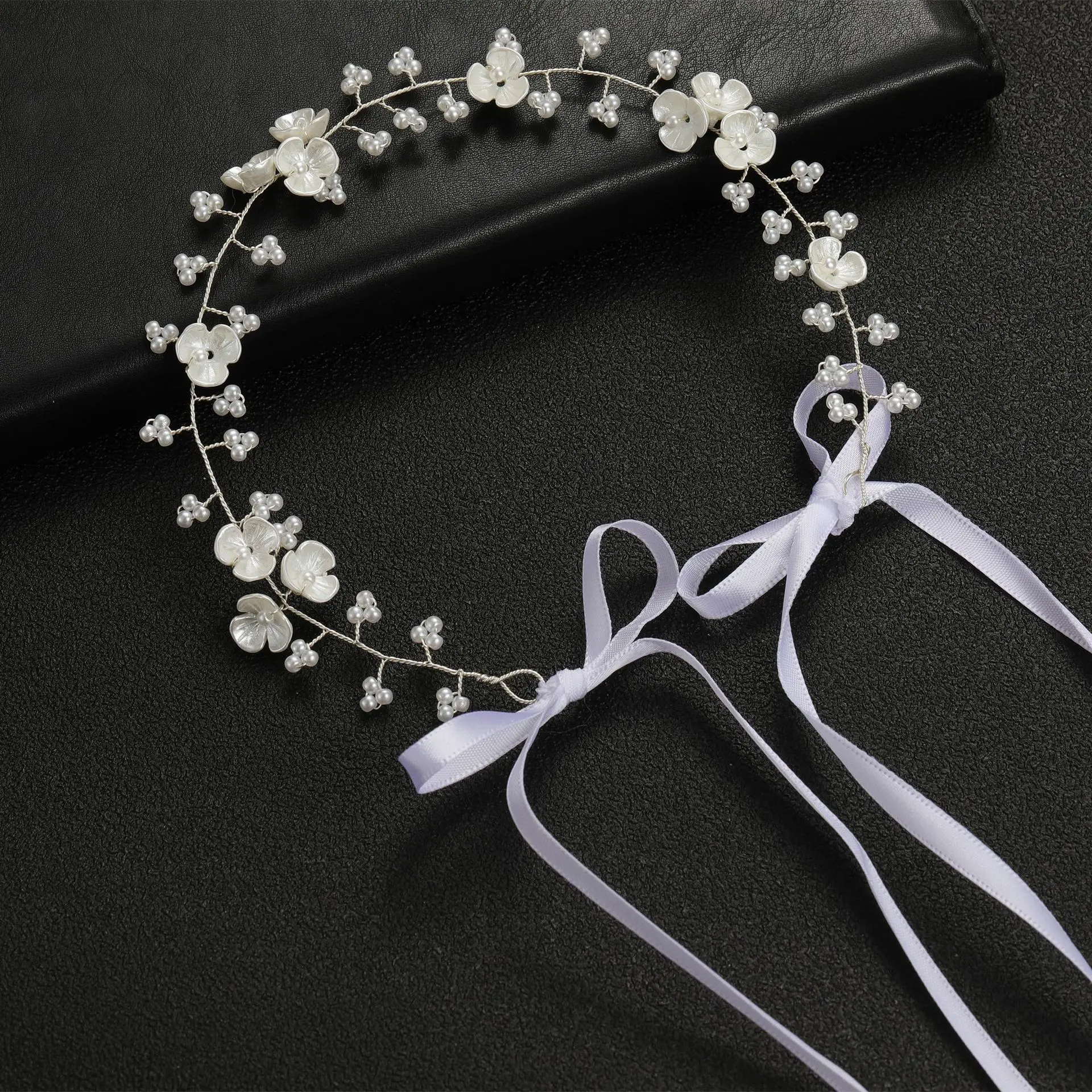 Spring Bohemian Girls Bridal Pearl Hair Headdress Flower Wreath Bride Garland Head Hoop Headbands weddingJewelry Gifts