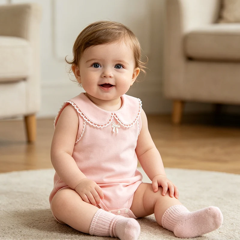 

2026 New Summer 0-24M Baby Girl Clothing Newborn Baby Girl Romper Sleeveless Cotton Solid Color Toddler Baby Girls Jumpsuit