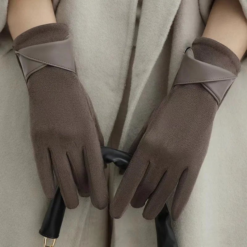 Imitation Leather Velvet Gloves Warm Women's Winter Use. Touchable Screen, Elegant Accessories, Cycling and Driving Gloves