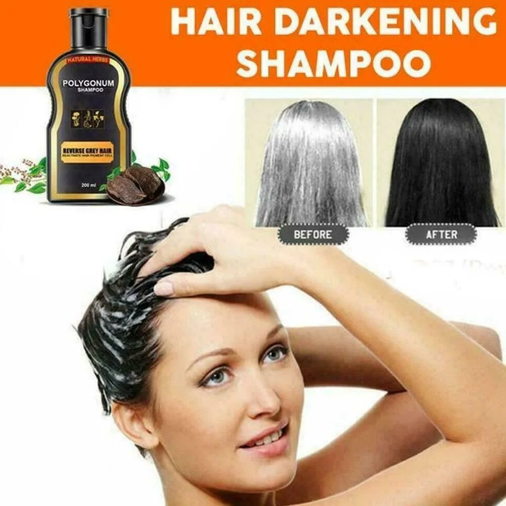 200ml Reverse Grey Hair Darkening Natural Polygonum Shampoo Black Hair Shampoo Anti Gray Hair Treatment White Removal Herbal