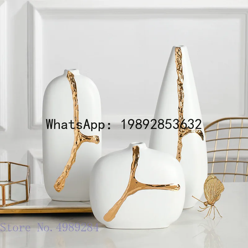 

Creativity White Ceramic Vase Golden Branches Flower Arrangement Hydroponics Modern Home Decoration Wedding Flower Vase