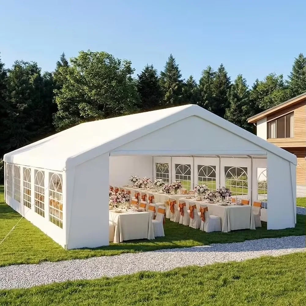 Heavy-Duty Metal Frame PVC Party Tent with Removable Sidewalls Roll-up Door Waterproof for Wedding Camping Outdoor