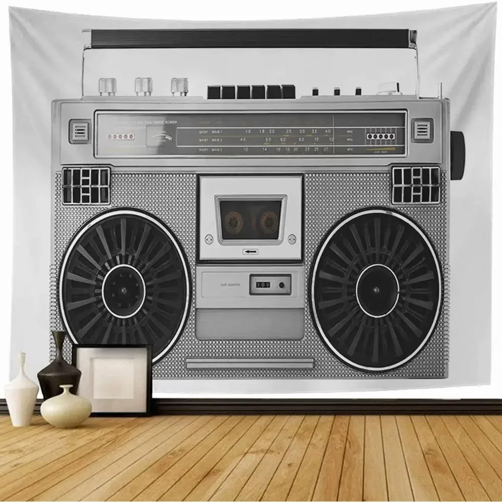 Music Tape Recorder Pattern Tapestry Boombox Radio Retro 80s Style Tapestry Wall Hanging for Bedroom Living Room Dorm Decor