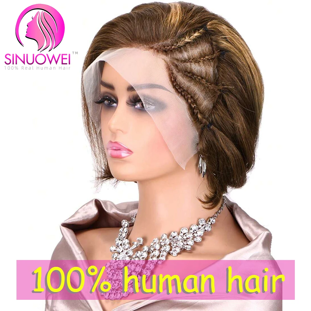 Pixie Cut Bob Wig 13x4 Lace Frontal Wig Highlight Human Hair Bob Wigs Brazilian Lace Bob Wig With Braids 8 Inch Human Hair Wigs