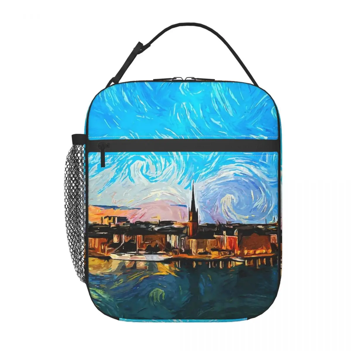 Oil Painting Lunch Bag For Child Stockholm Sweden Print Lunch Box Leisure Picnic Cooler Bag Portable Oxford Tote Food Bags