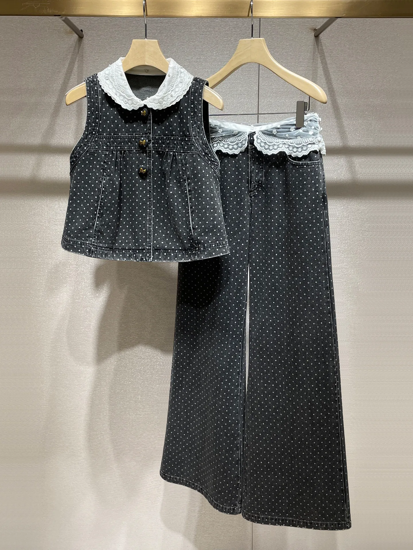 Korean temperament wide-leg trousers polka dot two-piece set