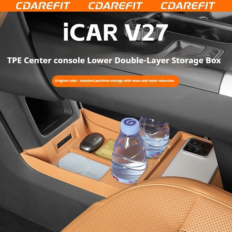 

For Chery ICAR V27 Car Center Console Armrest Box Lower Layer TPE Double-layer Storage Box Center Console Silicone Storage Pad