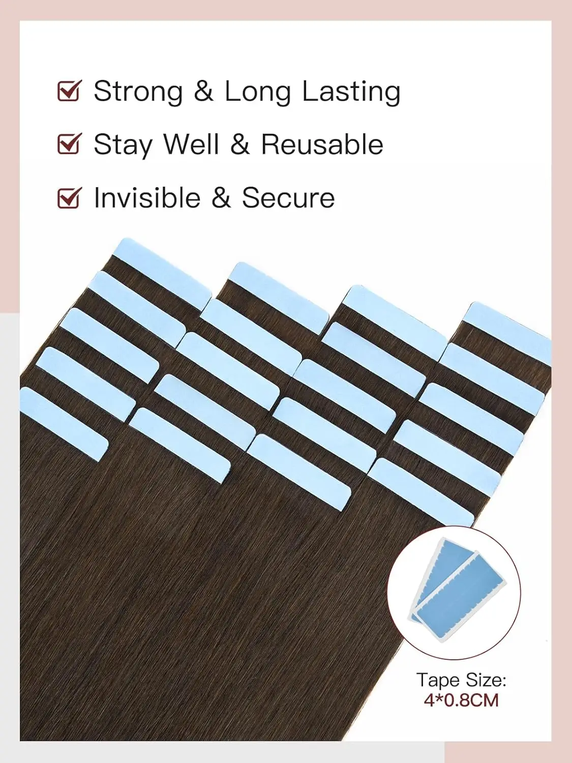 شريط بني داكن في وصلات الشعر شعر بشري مستقيم ريمي الجلد لحمة لاصق الغراء لصالون جودة عالية 20 قطعة/50 جرام/الحزمة